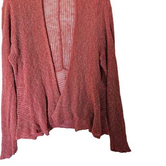Eileen Fisher Coral Pink Linen Waterfall‎ Cascade Drape Open Front Cardigan Plus - Picture 5 of 15